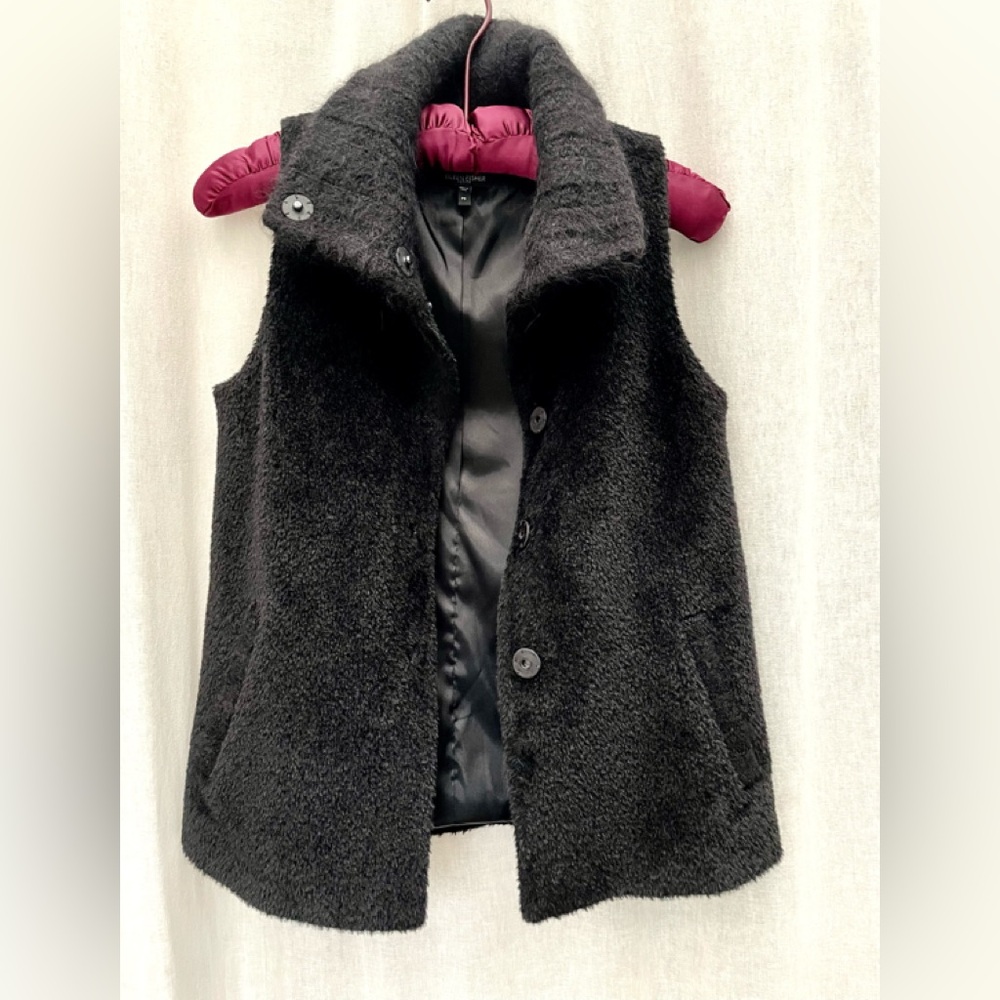 Eileen Fisher Alpaca/Wool Vest, High Collar Snap Front